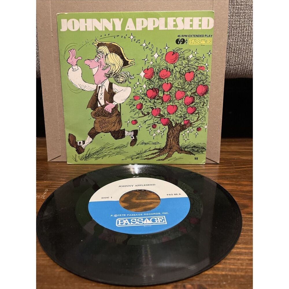 Johnny Appleseed 45 RPM Record Passage Records Rare Children's Music